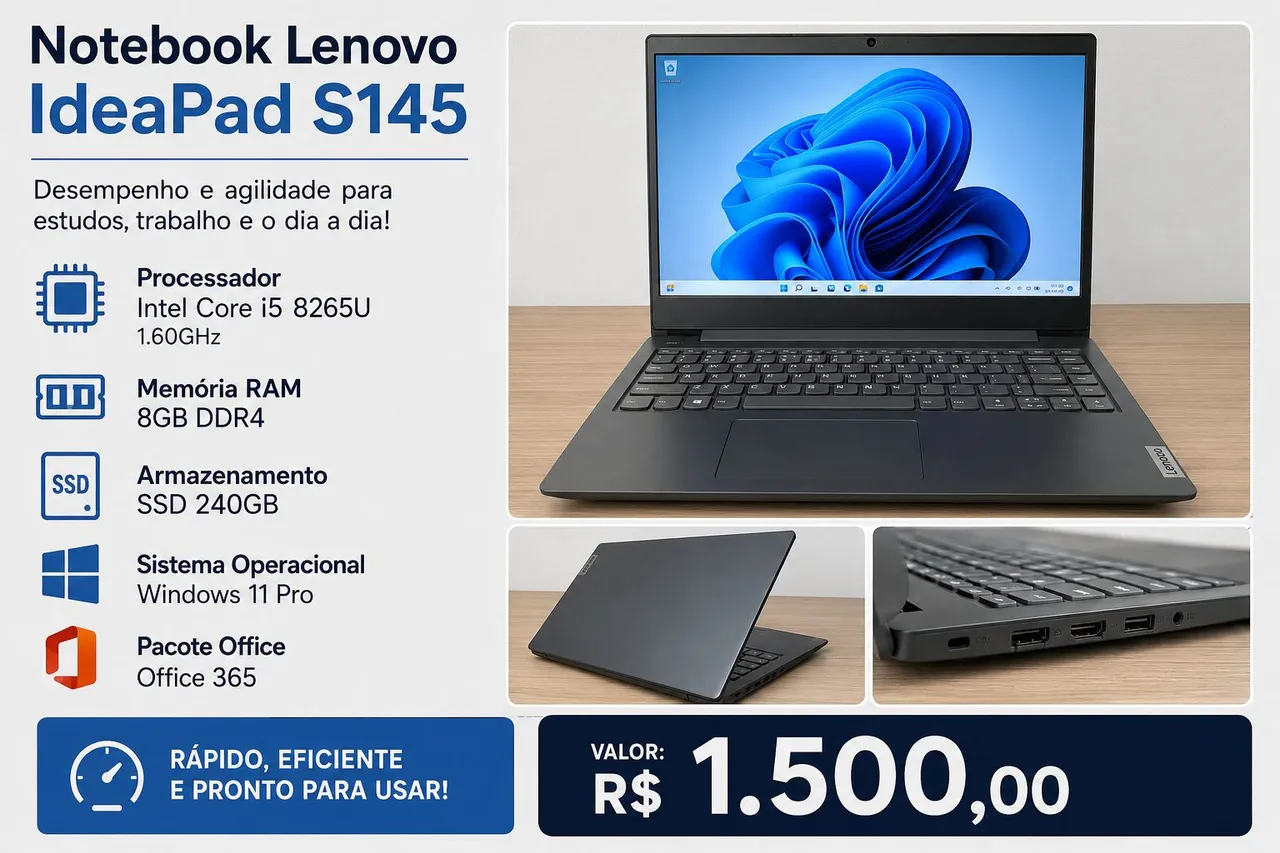 Notebook Lenovo Ideapad Core i3 6006U 8GB RAM DDR4 SSD 240GB 15,6