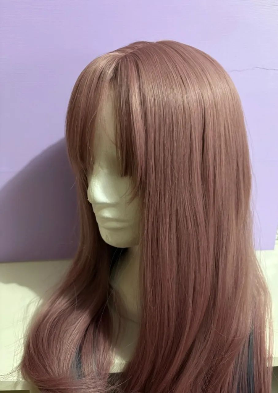 PERUCA FEMININA LONGA LISA - 50cm - ROSA QUEIMADO - RESISTENTE AO CALOR - Foto 4