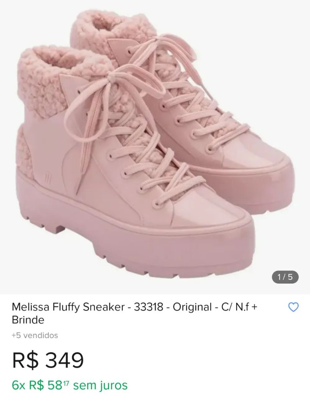 Bota melissa fluffy sneaker rosa 