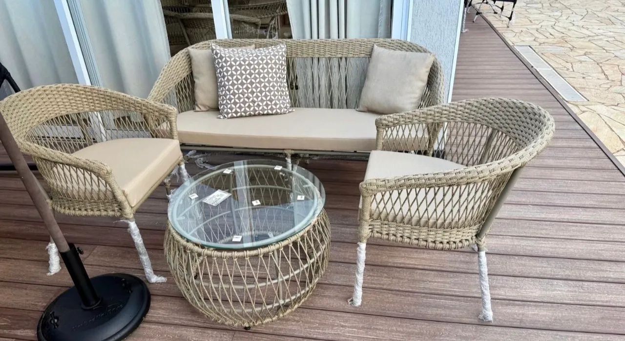Conjunto de sofa 3 pecas aluminio corda e trico nautico  - Foto 2