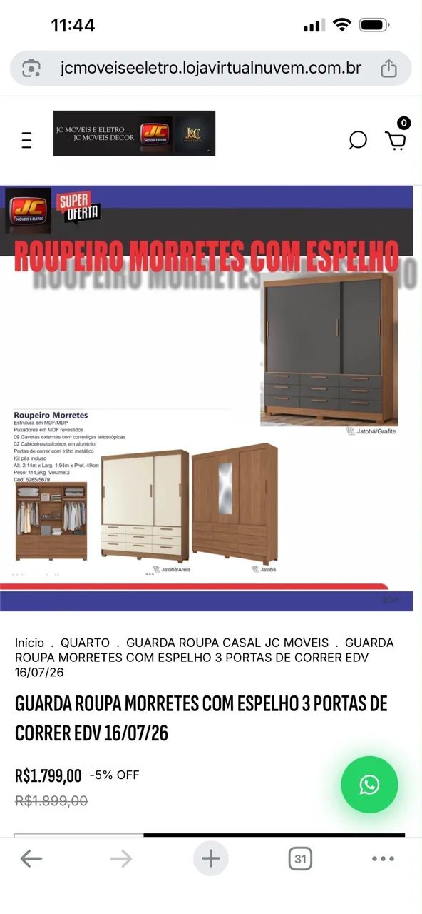 ROUPEIRO MORRETES COM ESPELHO 