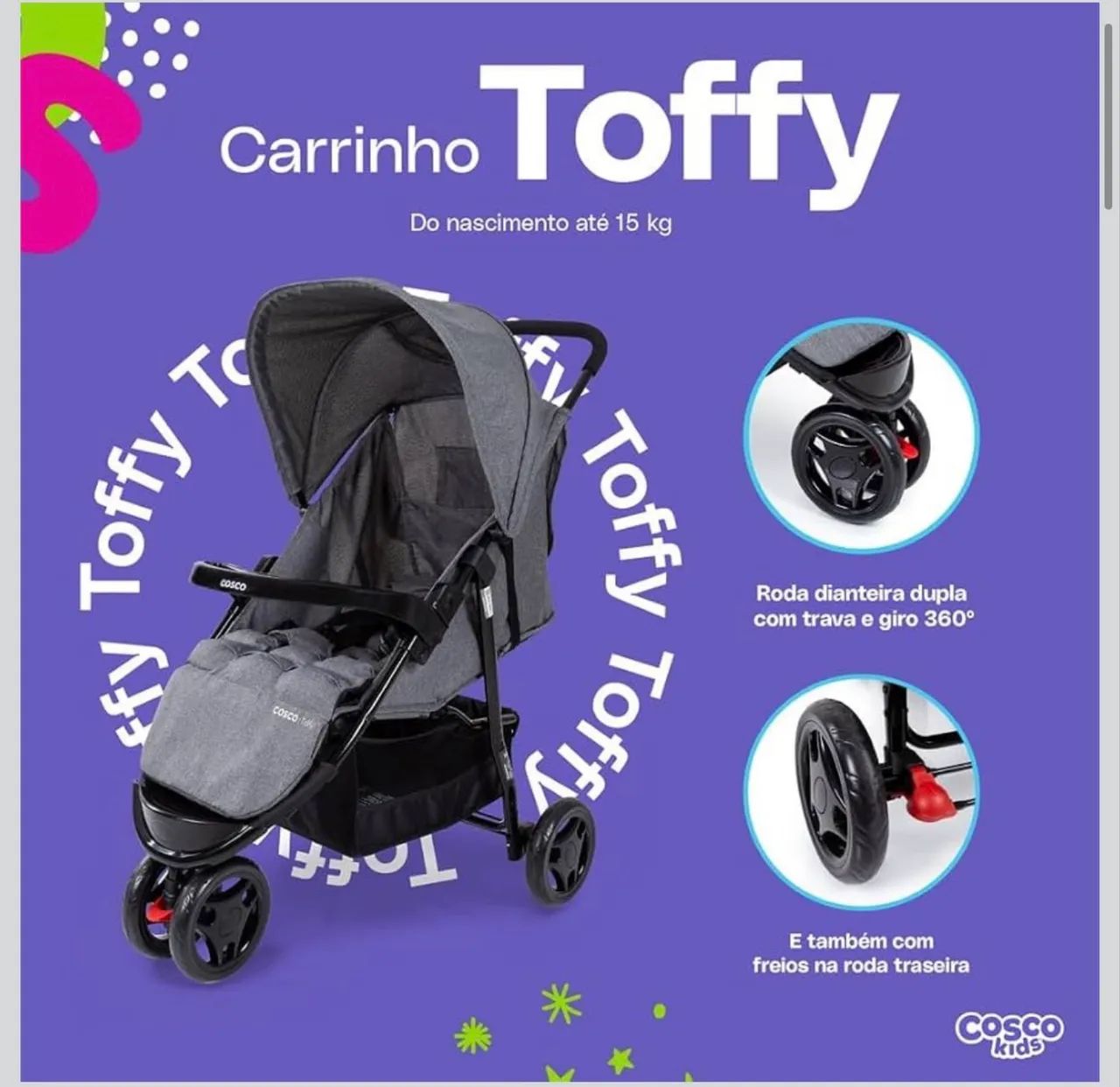 Carrinho para bebê cinza cosco kids  - Foto 4