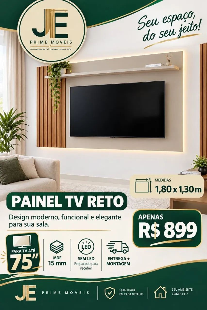 Painel até 75 polegadas em mdf 