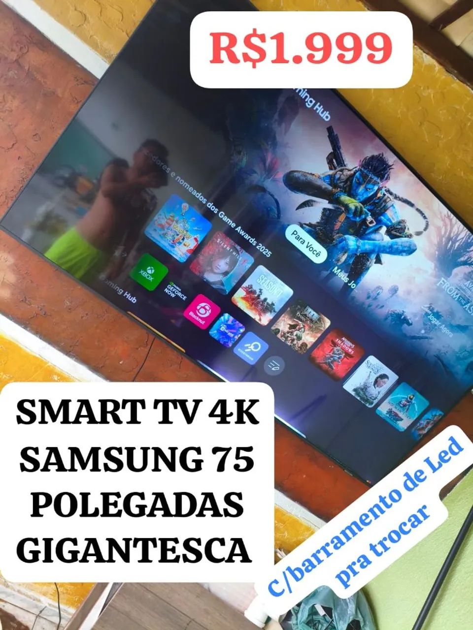 SMART TV 4K SAMSUNG 75 POLEGADAS GIGANTESCA R$1.999.