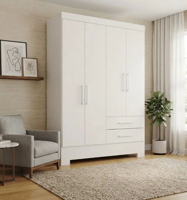 Guarda roupa com 4 portas e 2 gavetas branco