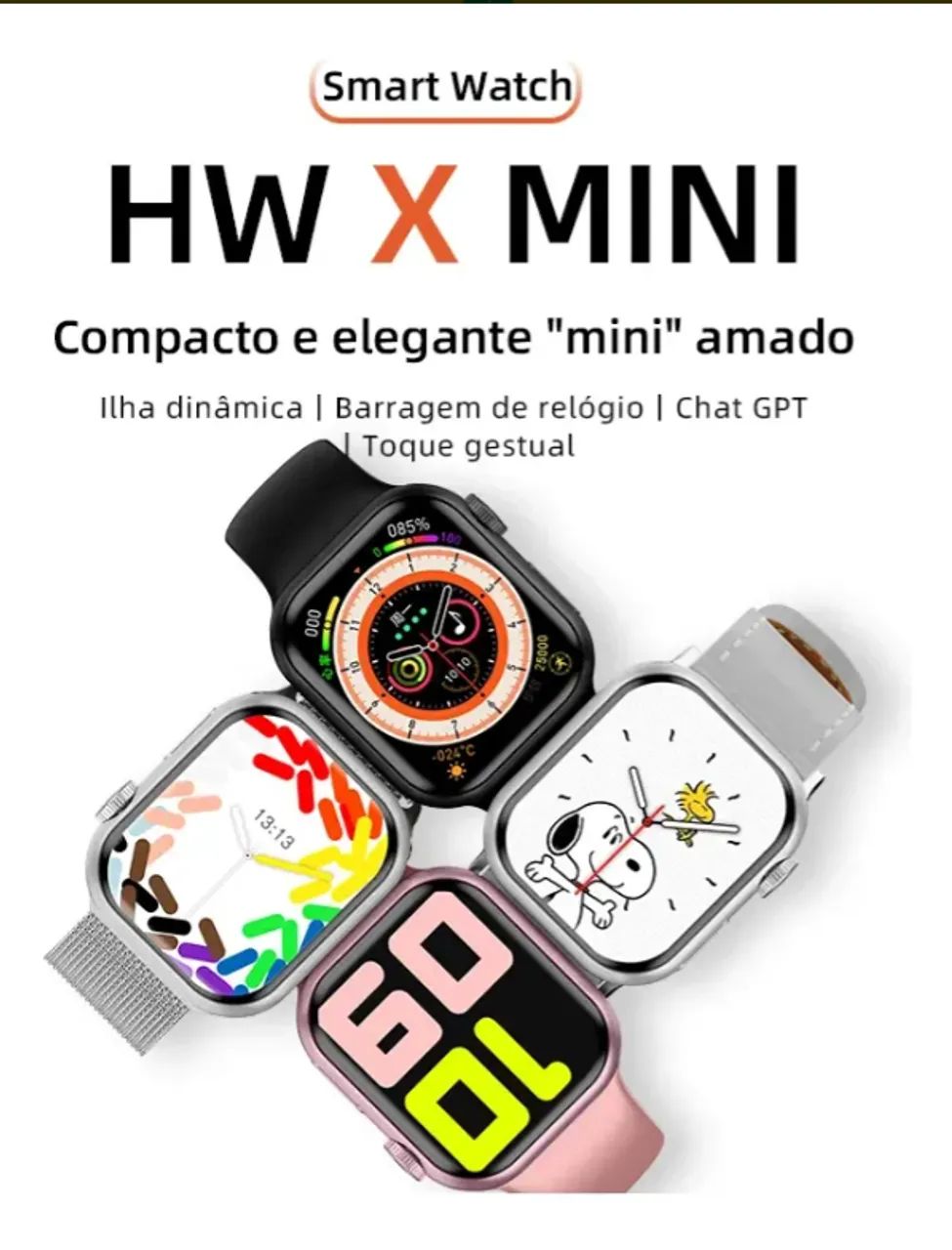 Smartwatch Mini HW X MINI Howear Preto 7 Pulseiras Feminino / infantil Chat Gpt  - Foto 4