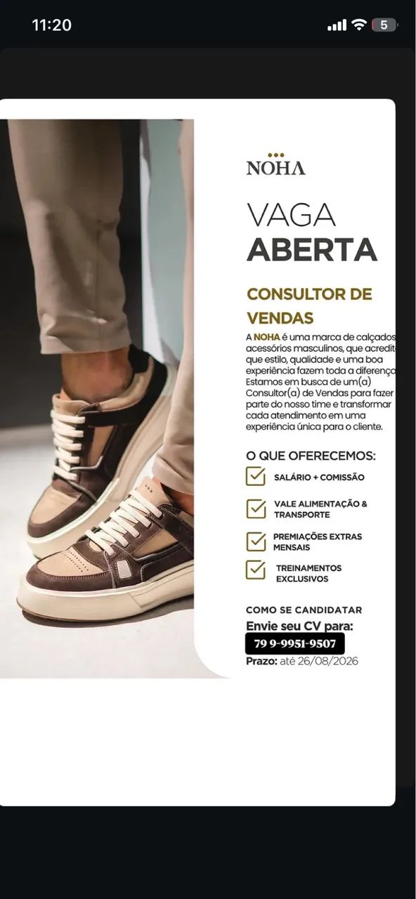 Vaga para consultor de vendas 
