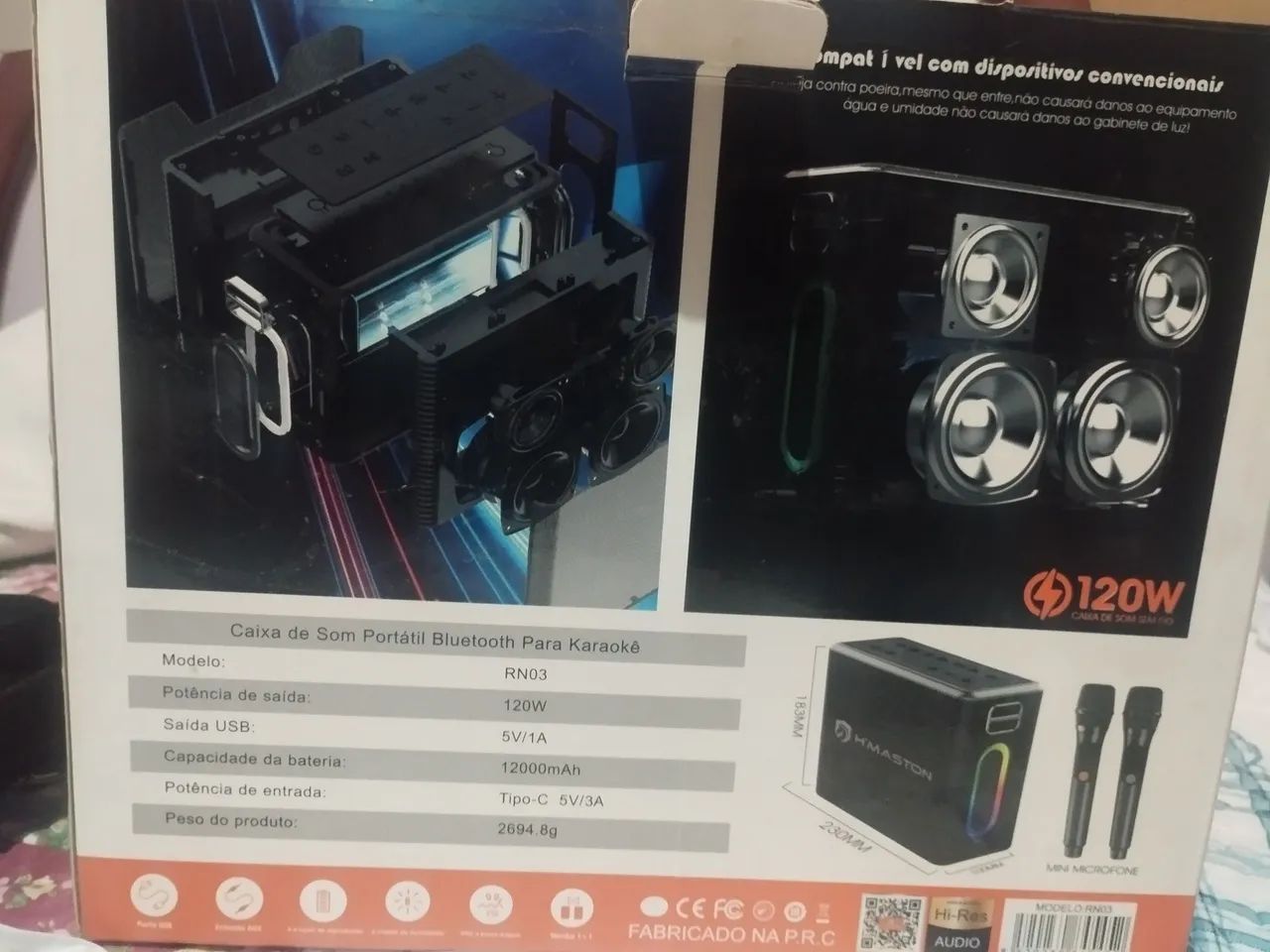 Caixa de Som HMaston 120W + 2 Microfones - Foto 4