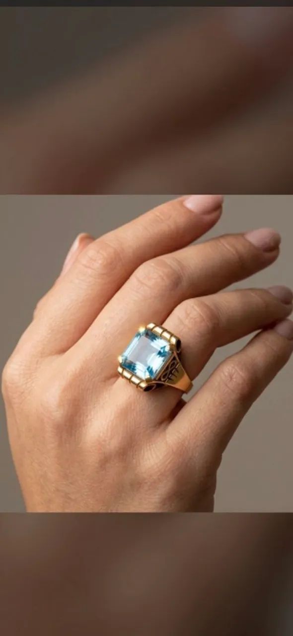 Solitario ouro 18k - pedra agua marinha legítima. Herança de famila 80 anos de historia - Foto 2