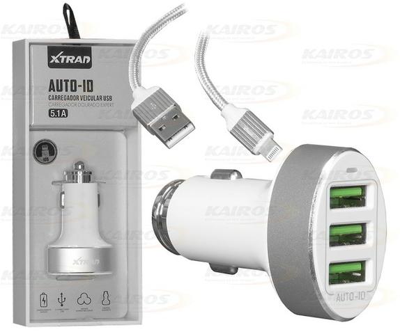 Carregador Triplo Usb Veicular