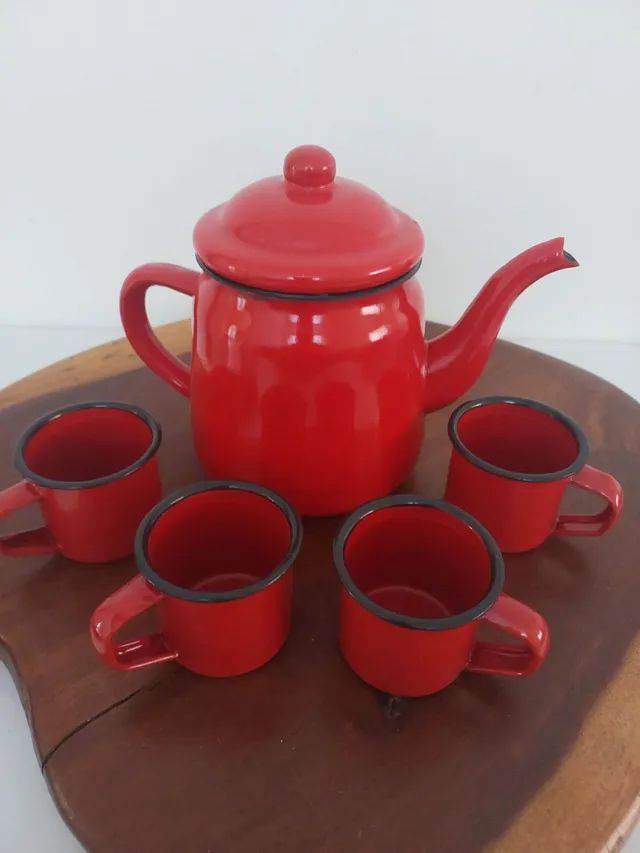 Antiguidade jogo café chá Esmaltado Ágata vintage  - Foto 3