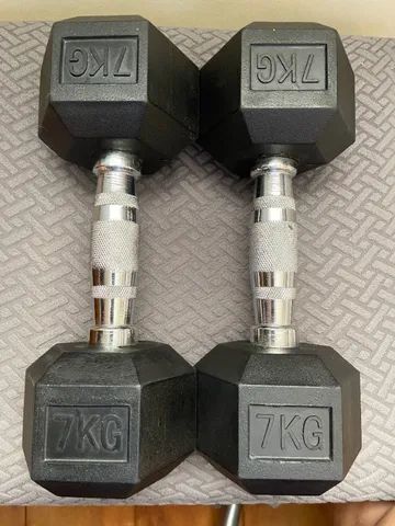 Par de dumbbells (halteres) sextavado cromado - Foto 2