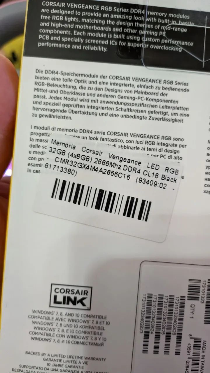 Memória RAM 32GB Corsair RGB 2666MHz 4x8GB - Foto 2