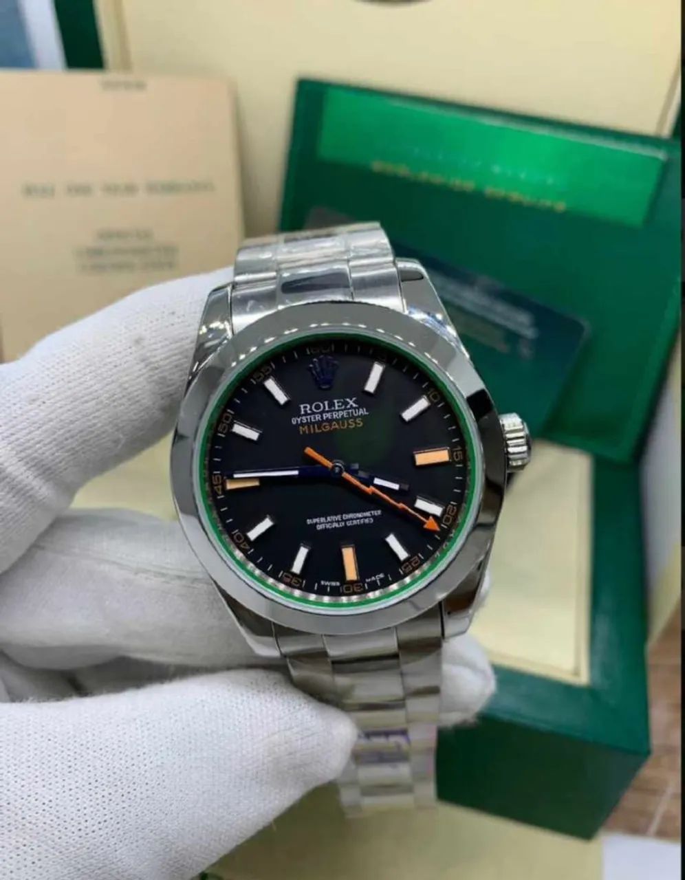 Rolex Milgauss Green Glass linha Premium AAA+Suíço