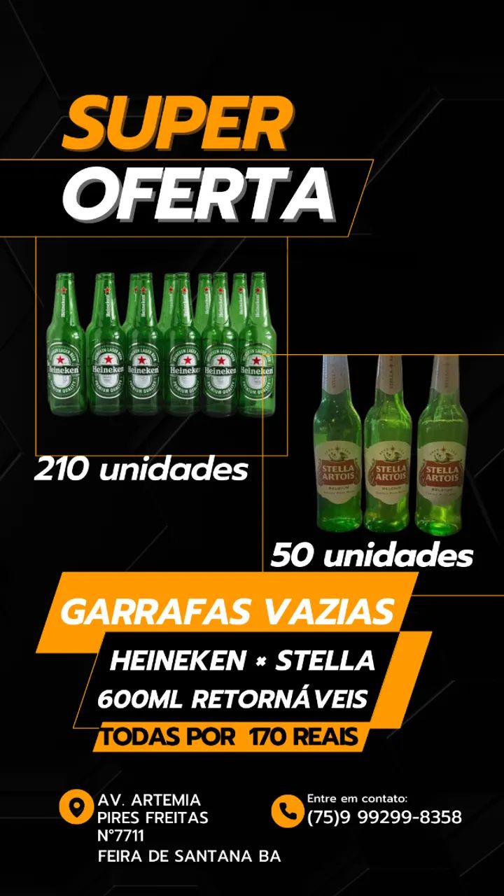 GARRAFAS VAZIAS HEINEKEN E STELLA 600ML