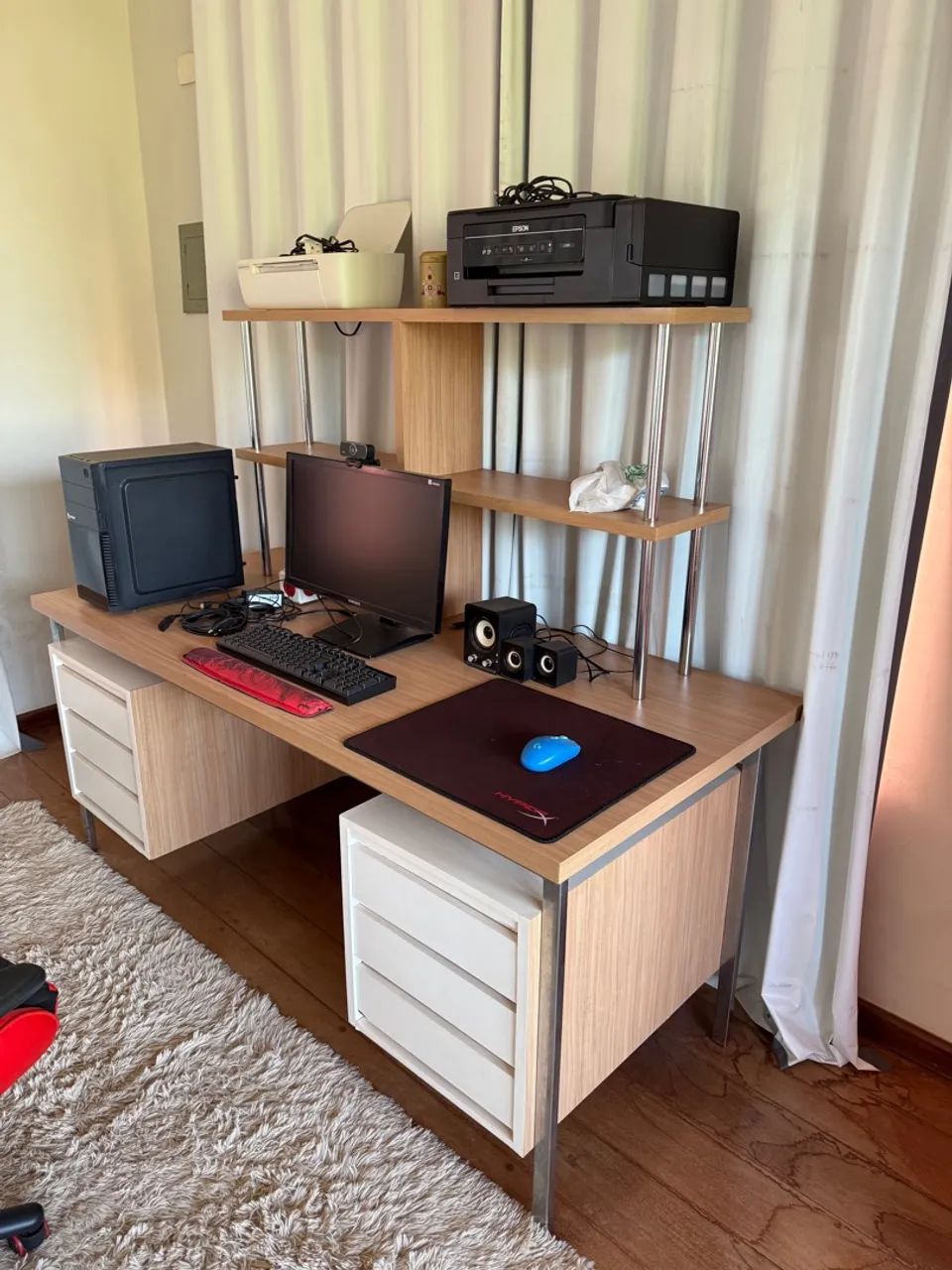 Mesa de Escritório Completa com Prateleira e Gavetas - Foto 3