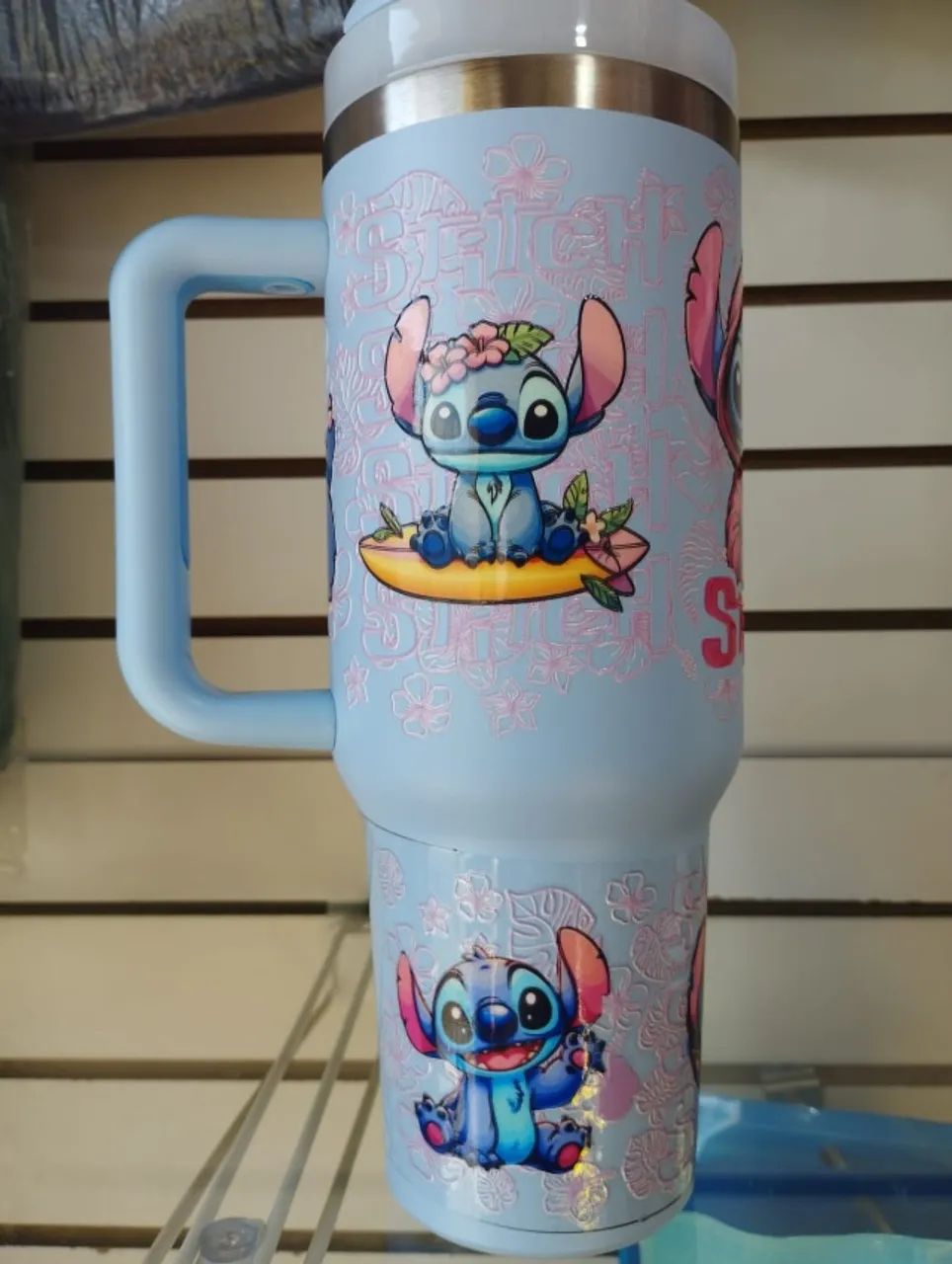 Copo Térmico 1L Stitch - Azul com Canudo e Alça - Foto 4