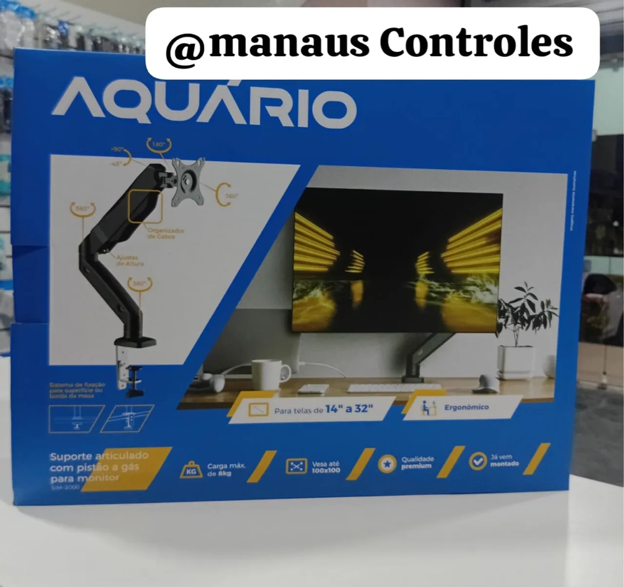 Suporte Articulado para Monitor Aquário com Pistão a Gás