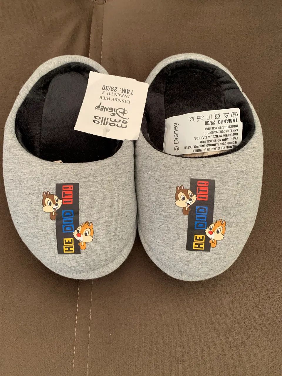 Pantufa infantil cinza