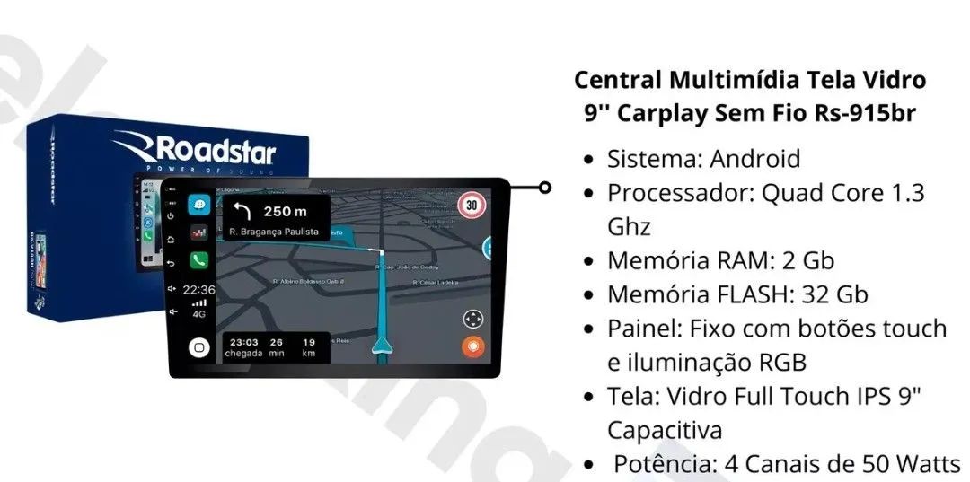 Multimídia 9 Polegadas com Carplay e GPS 