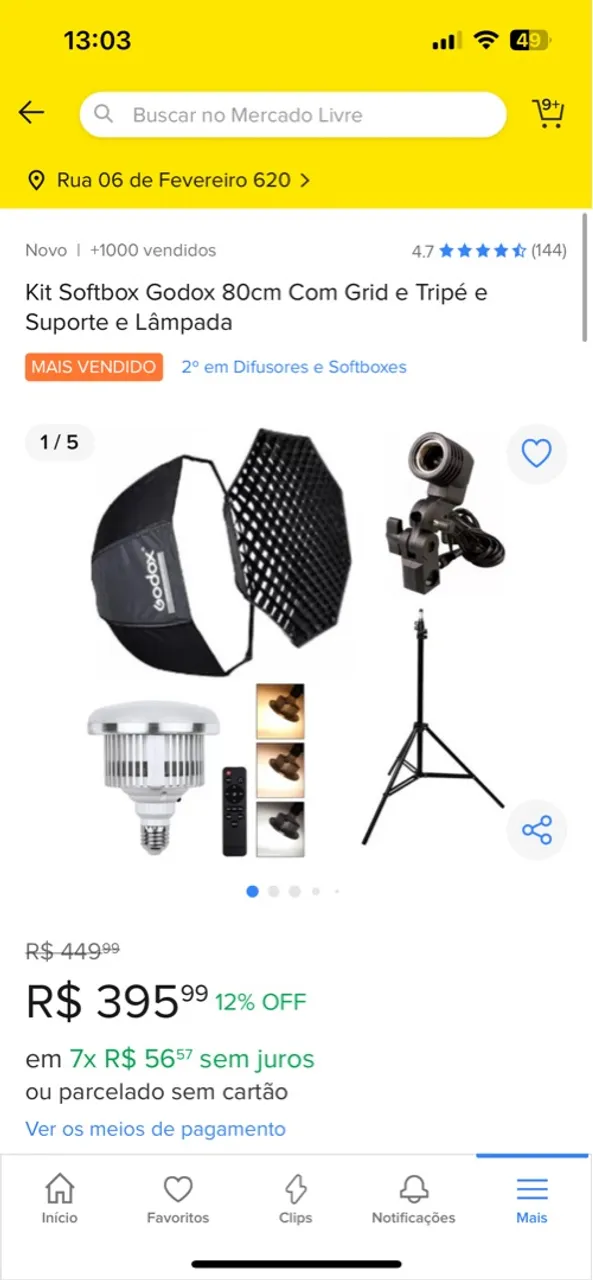 Kit Softbox Godox 80cm com Grid, Tripé e Suporte - Iluminação Profissional