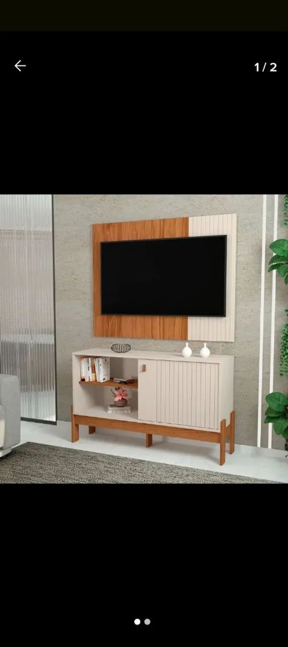 Painel para TV com Rack Amadeirado e Branco - Foto 2
