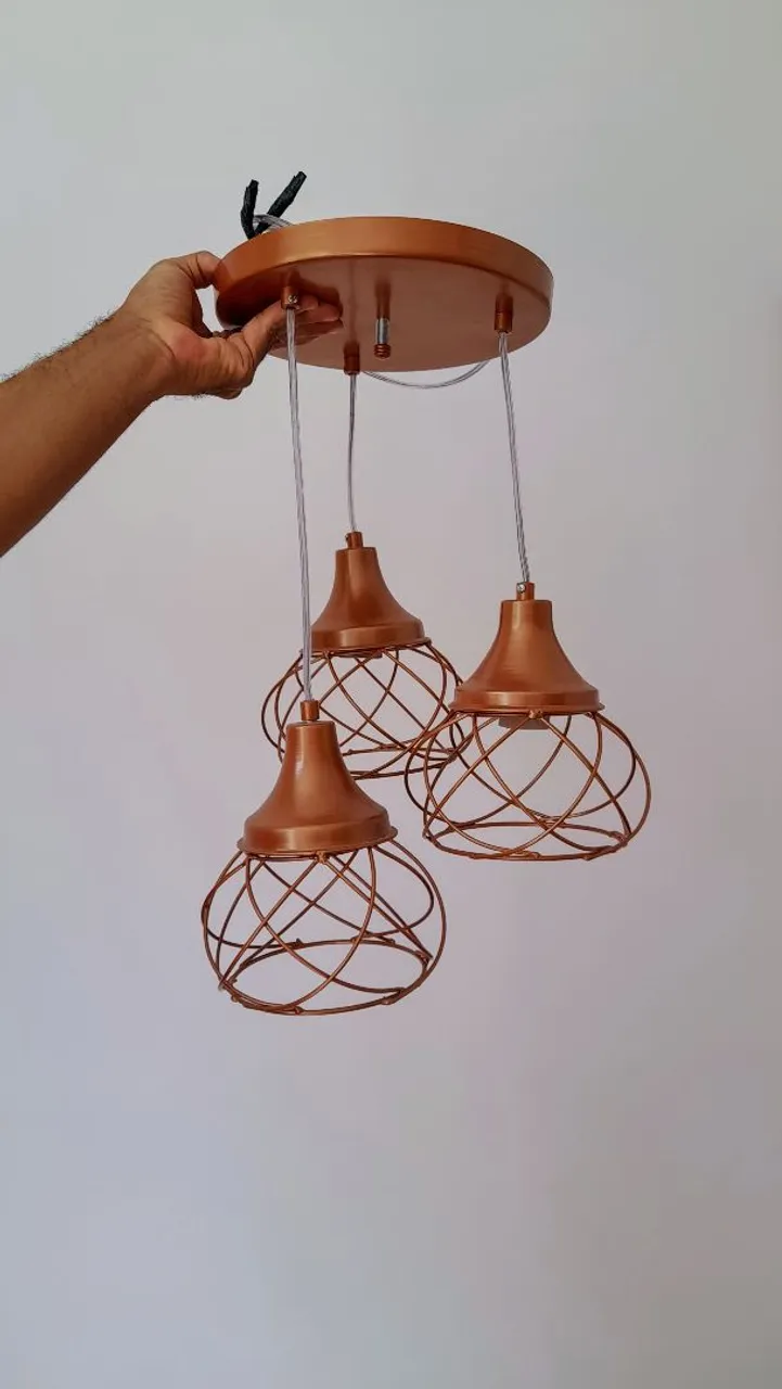 Lustre 3 Lâmpadas Cobre Moderno