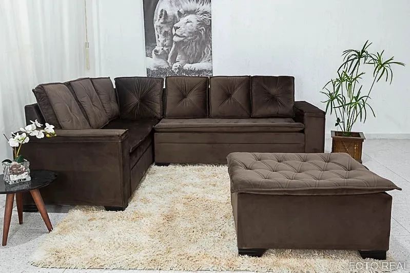 Sofá Canto 5 lugares com Puff Pillow Top rf443