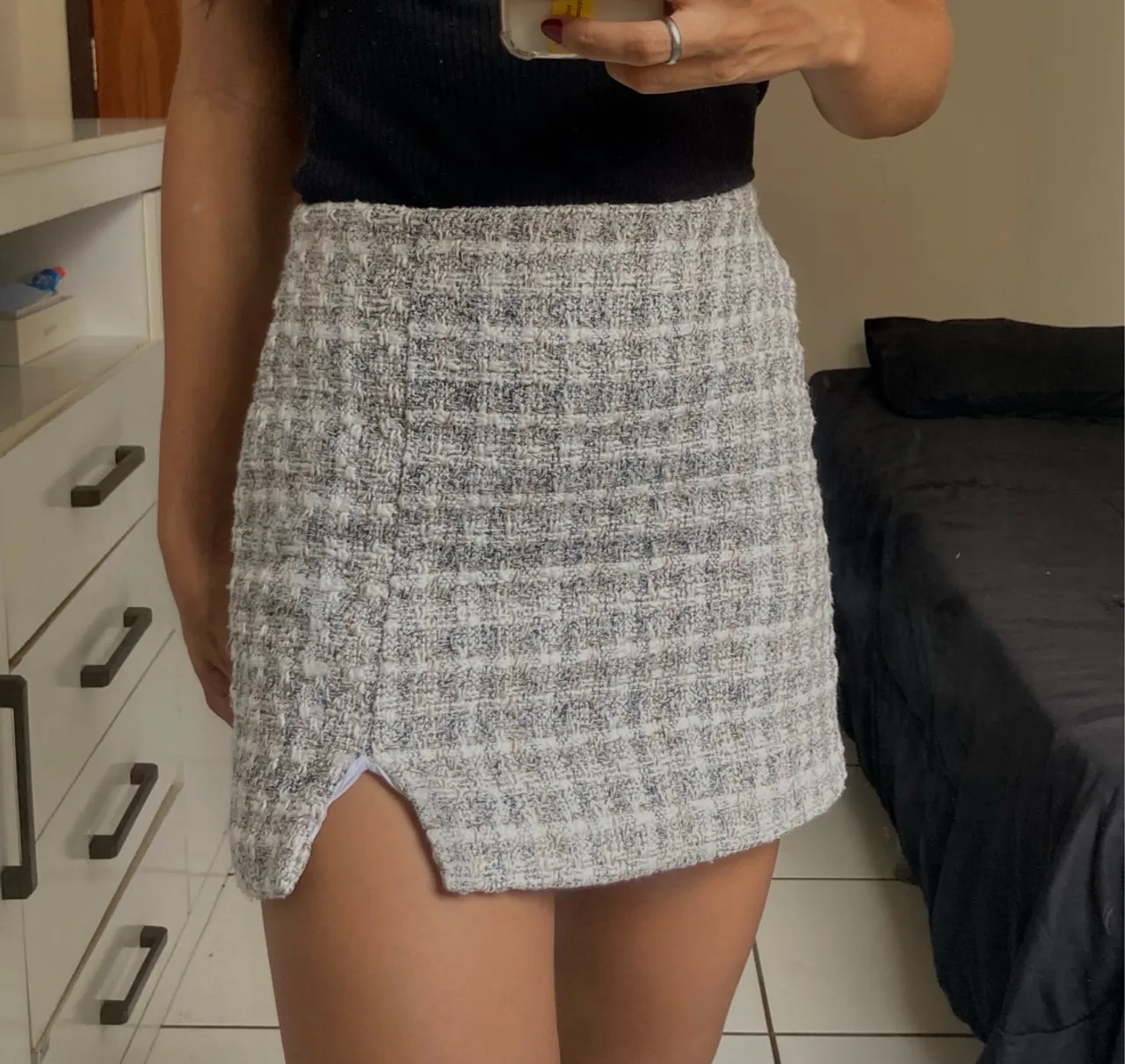 Saia Tweed Branca e Cinza