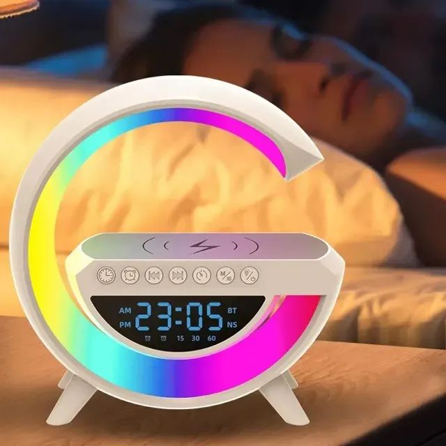 Carregador de Celular Luminária Caixa De Som 3 Em 1 Speaker Led Indução Cor Branco - Foto 3