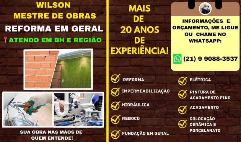 Pedreiro, pintor, eletricista, mestre de obras