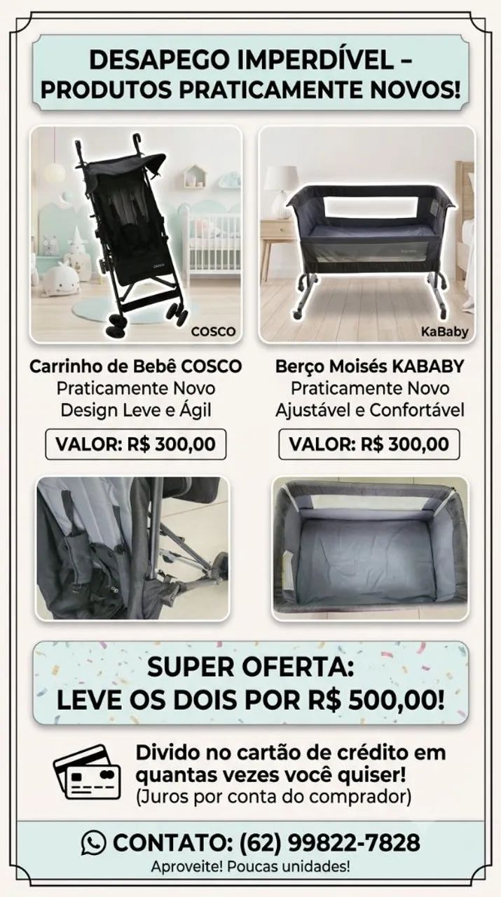Carrinho de bebê e berço Moisés 