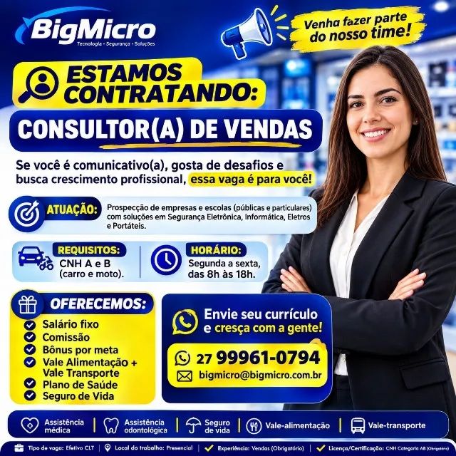 Estamos contratando Consultor de Vendas