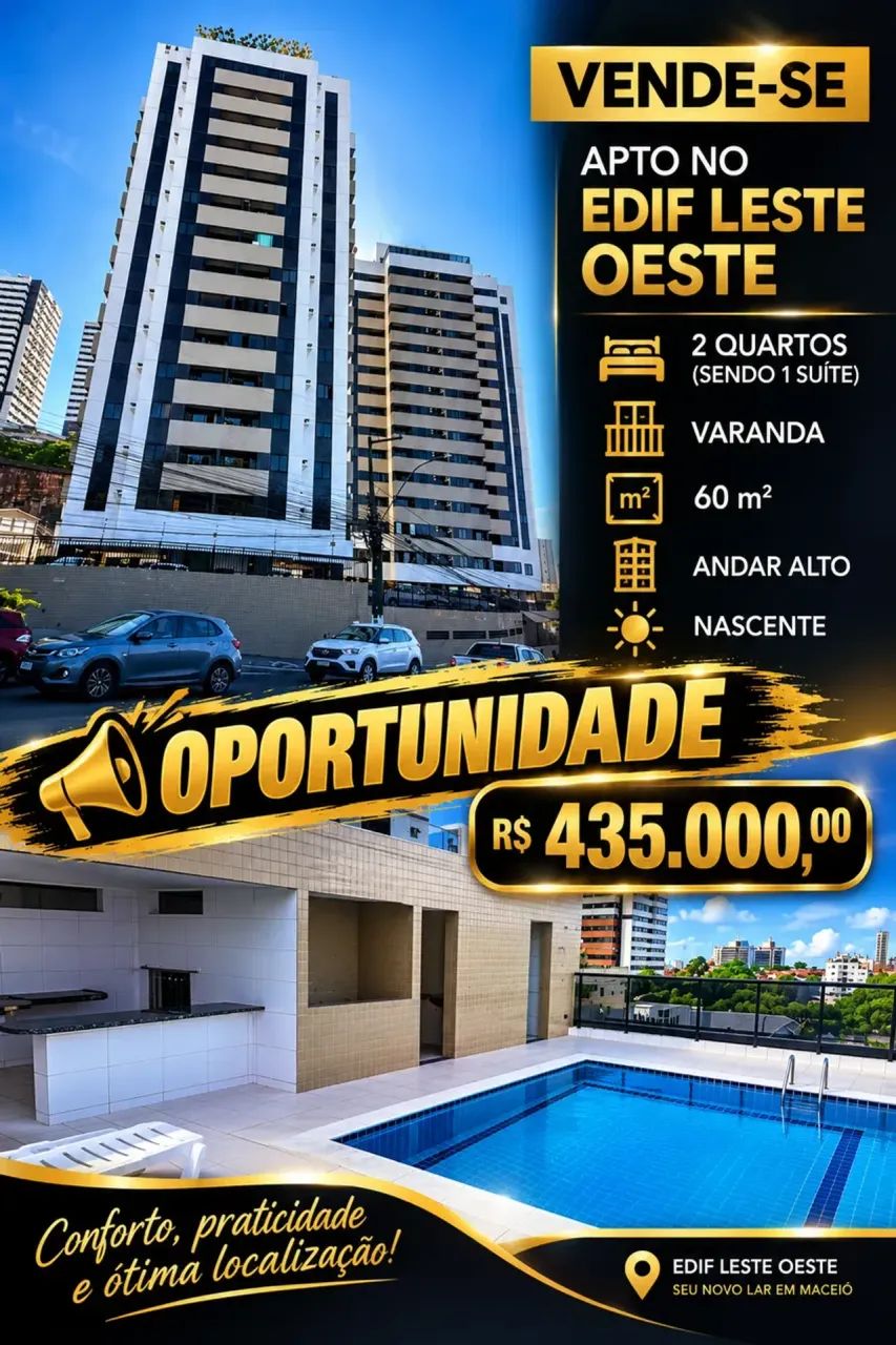 Vendo Apto com 2 quartos sendo 60 m² nascente no Leste Oeste