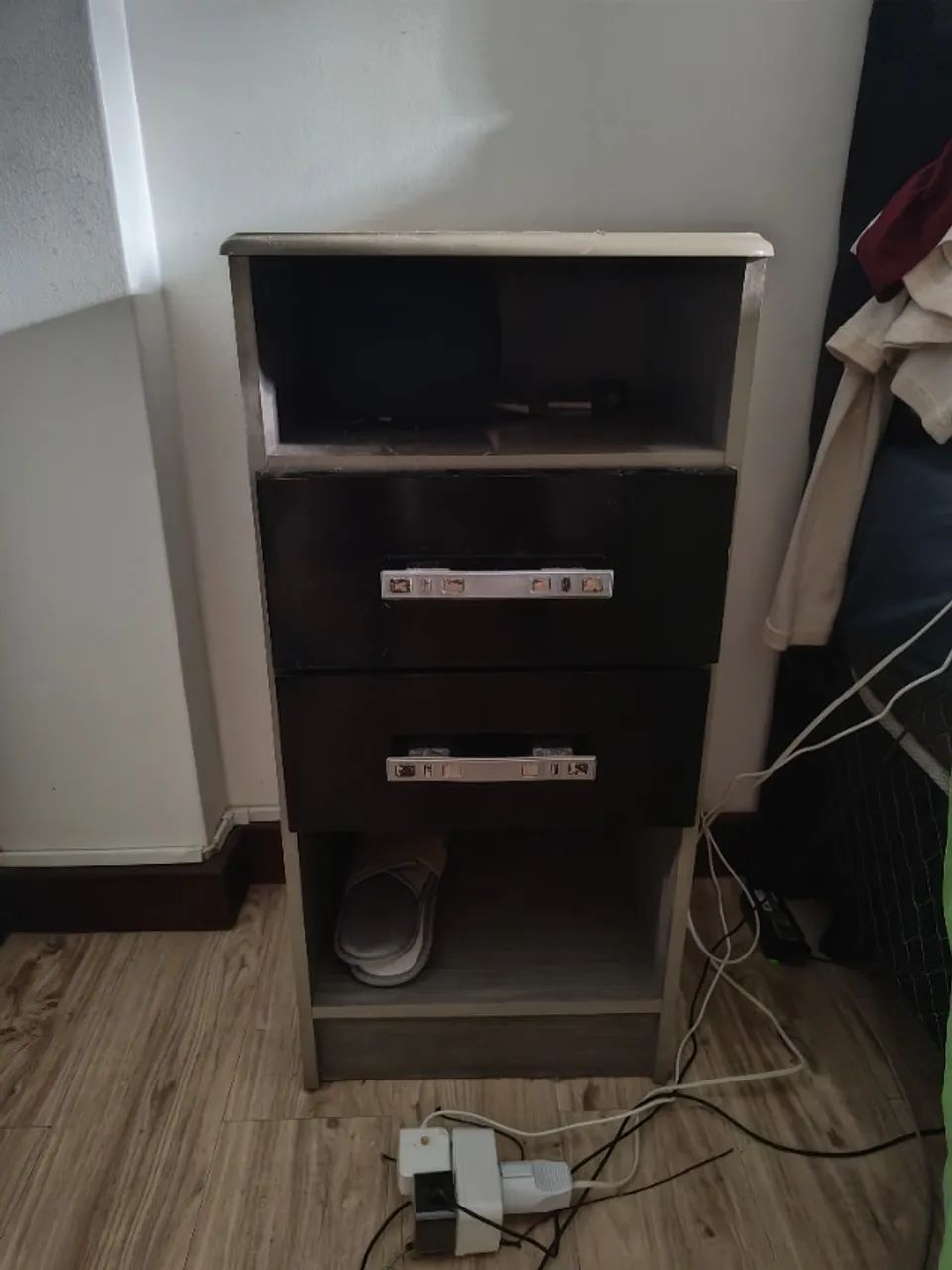 Mesa cabeceira/Comoda com 2 gavetas Preto/Cinza