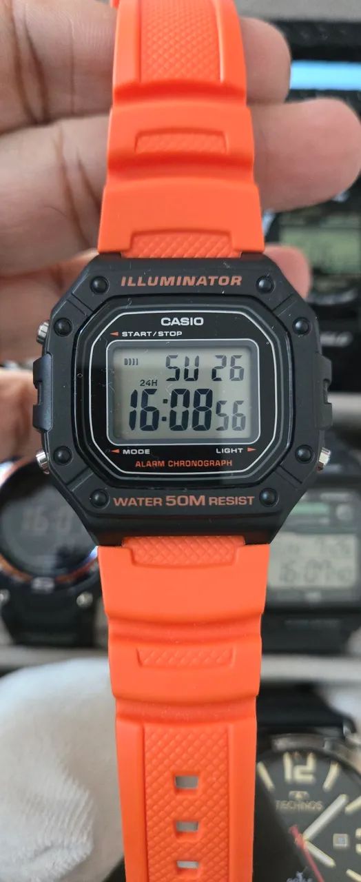 Relógio Digital Casio W-218H Preto e Laranja - Foto 3