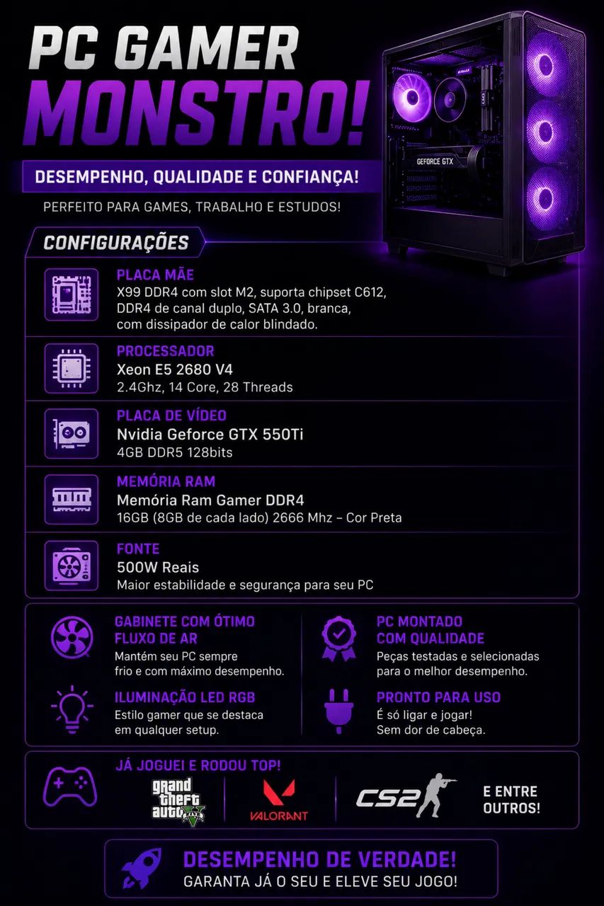 Pc gamer (completo), pronto pra uso.