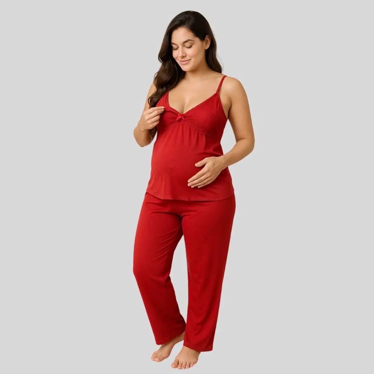KIT 02 Pijamas Amamentação com Renda e Blusa abertura em Click Alça Reforçada - Foto 4
