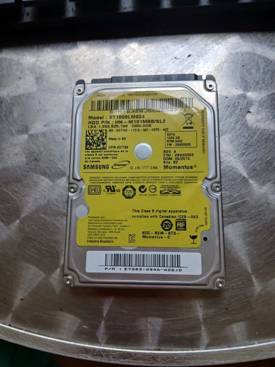 HD Notebook / Seagate Momentus 1TB - 2.5" SATA (Usado)