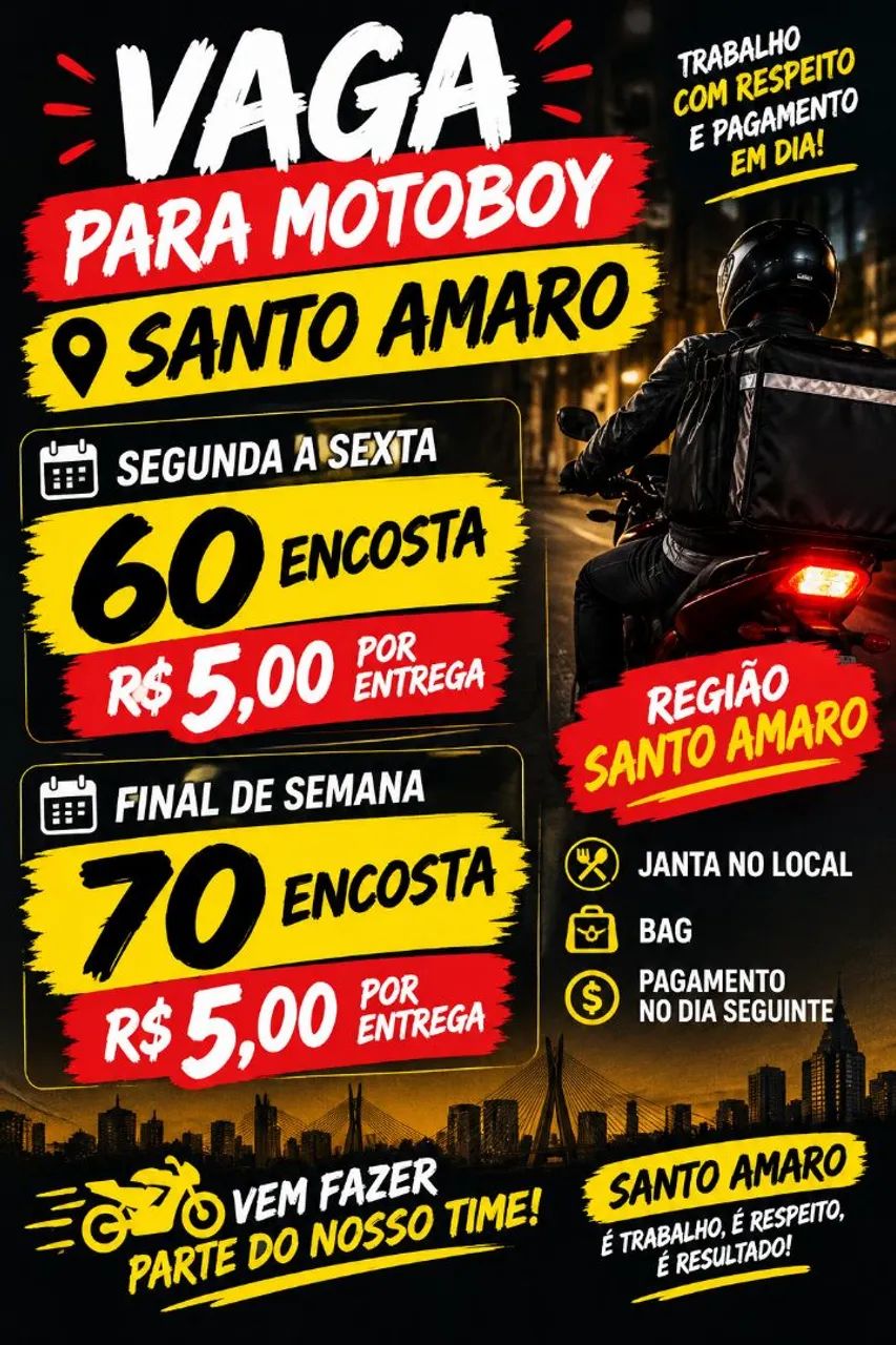 Vagas para motoboy fixo e free 