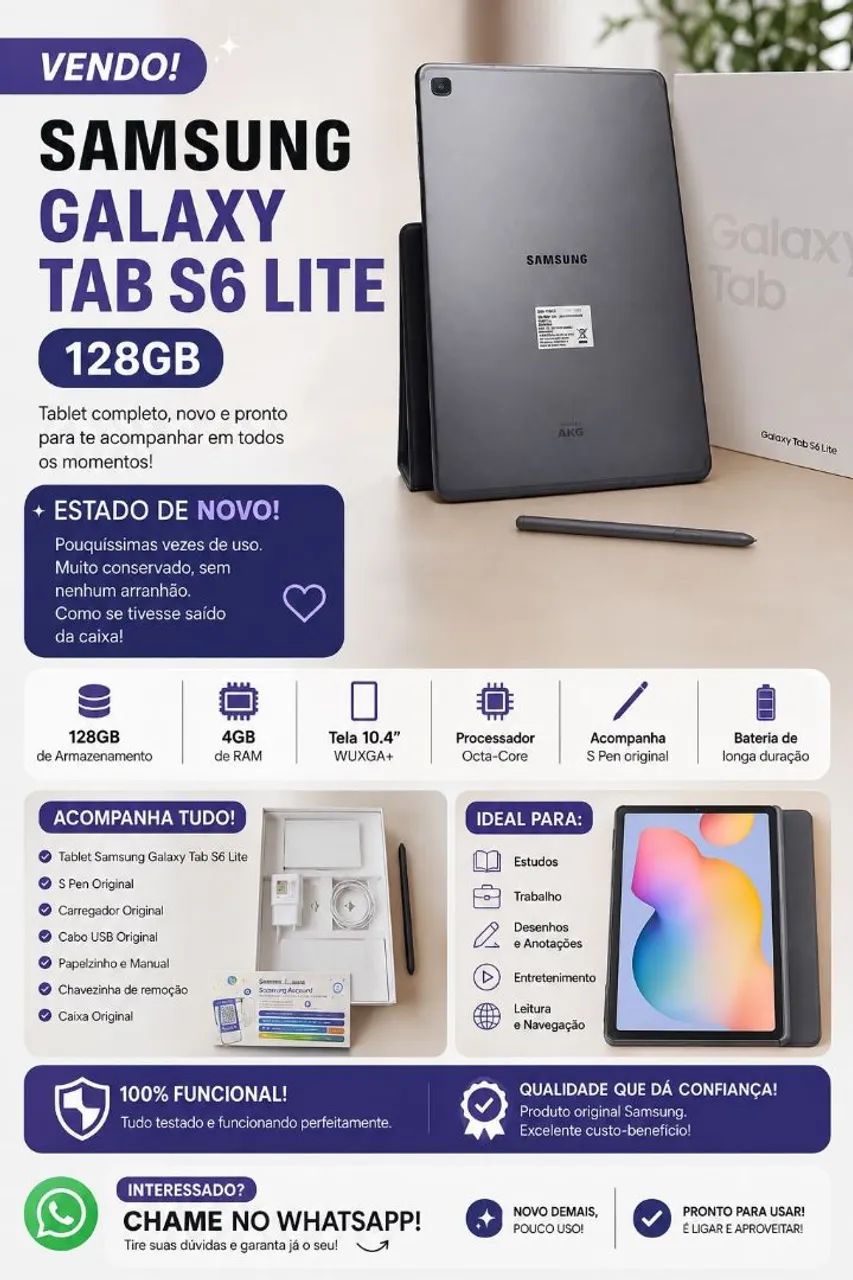 ? **SAMSUNG GALAXY TAB S6 LITE À VENDA!**