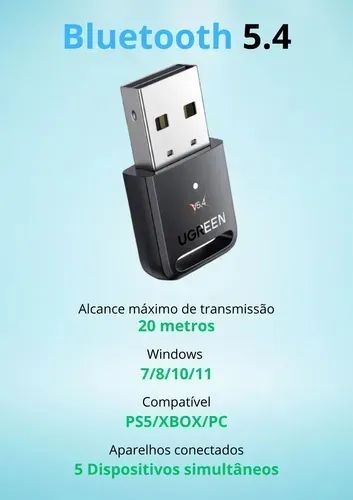  Adaptador Bluetooth 5.4 Ugreen USB PC Notebook PS5 Windows 11 Alta Velocidade Sem Delay - Foto 2
