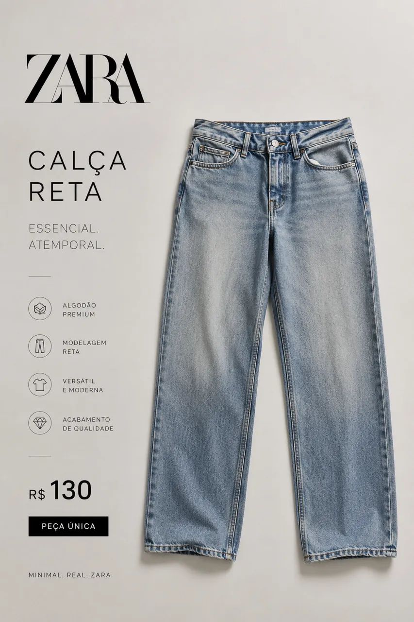 Calça Reta Jeans azul - ZARA