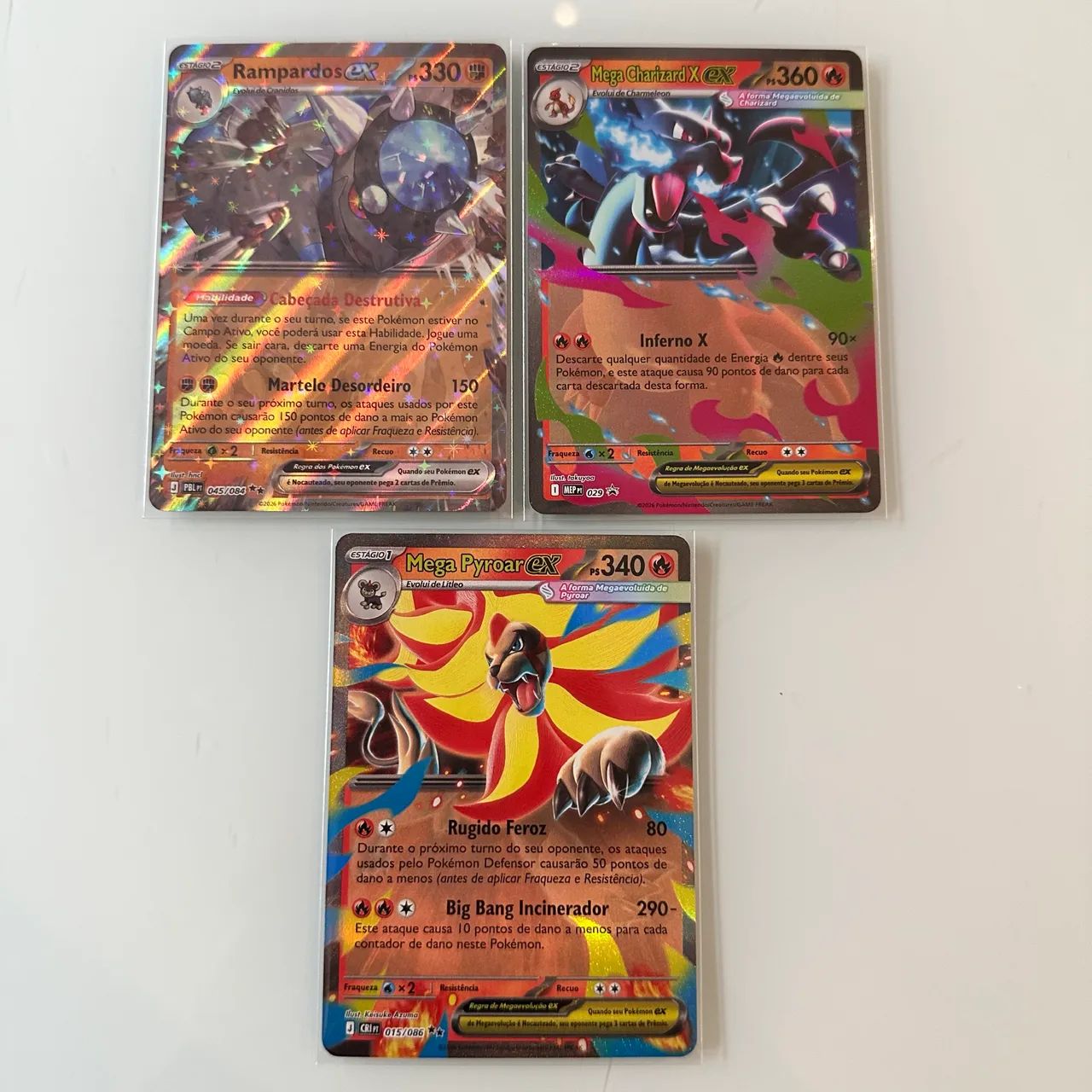 Cartas Pokémon Mega Charizard X & Rampardos & Mega Pyroar EX