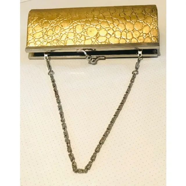 Bolsa de festa clutch - couro sintético - dourada - Foto 3