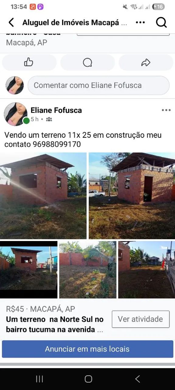 Vendo um terreno 11x 25 na Norte Sul próximo ao conjunto miracema  valor 45 mil mil