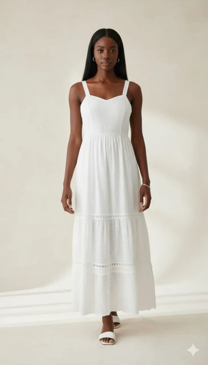 Vestido Longo Em Laise Algodão