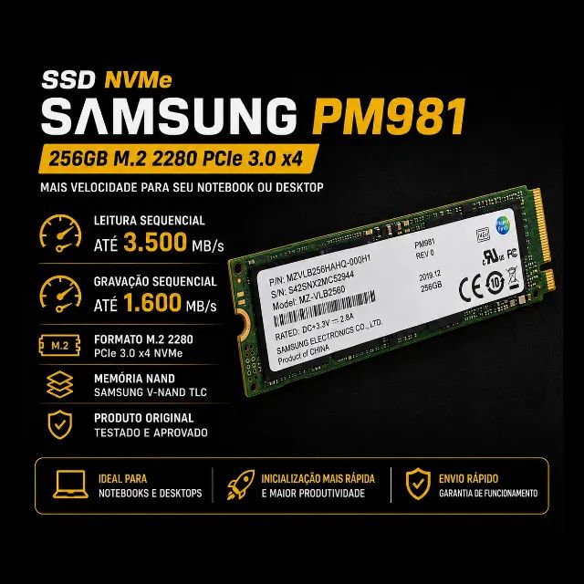 SSD NVME 256GB SAMSUNG PM981 M.2 2280 OEM