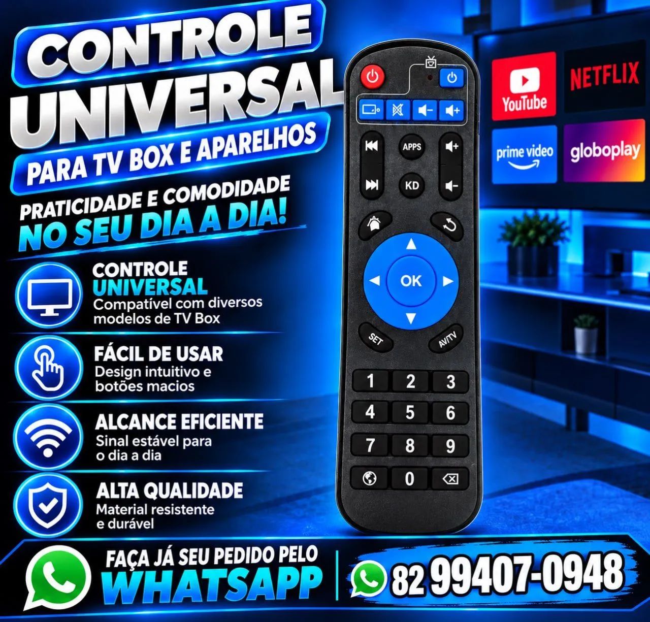 Controle remoto tv box universal 