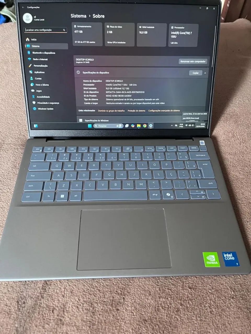 Notebook Dell Inspiron 5440 Core 7 150u 16gb ddr5 512ssd Mx570a